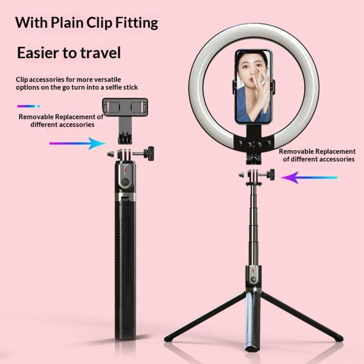 P100-RGB With Rotation Phone Holder 10 Inch Portable Selfie Stick Ring Light RGB Color Fill Light