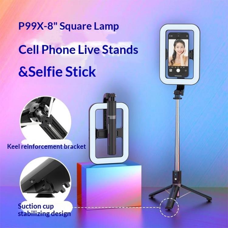 P99X For Live Streaming / Photography Tripod Ring Light 360-Degree Rotating 8 inch Square Lamp, P99X