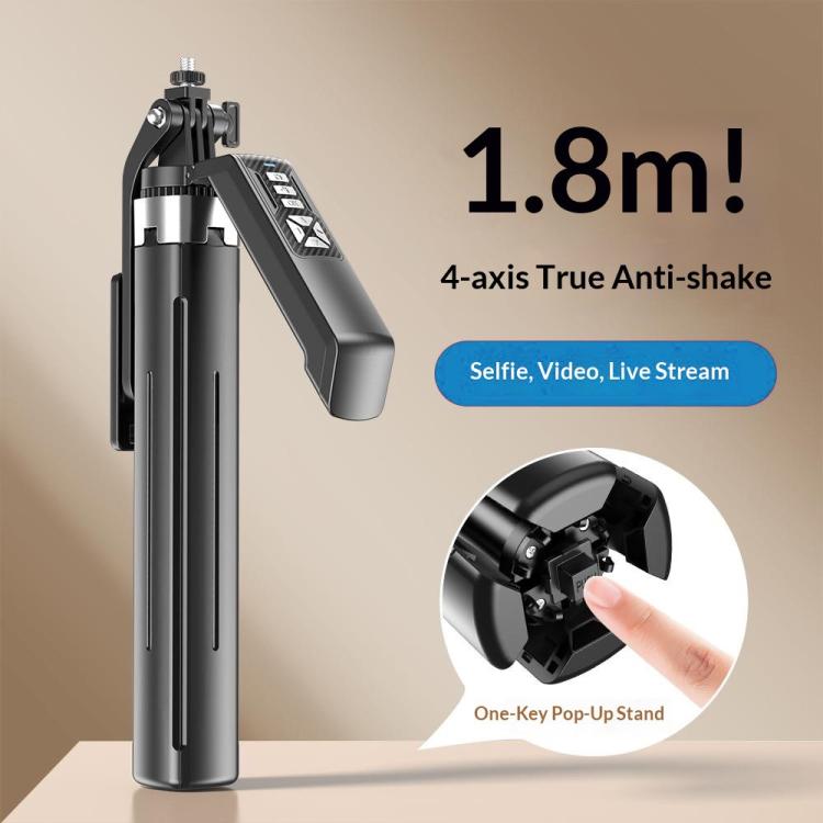 P18TK Anti-Shake Handheld Stabilizer 1.8m Extendable 4-leg Tripod Bluetooth Selfie Stick, P18TK