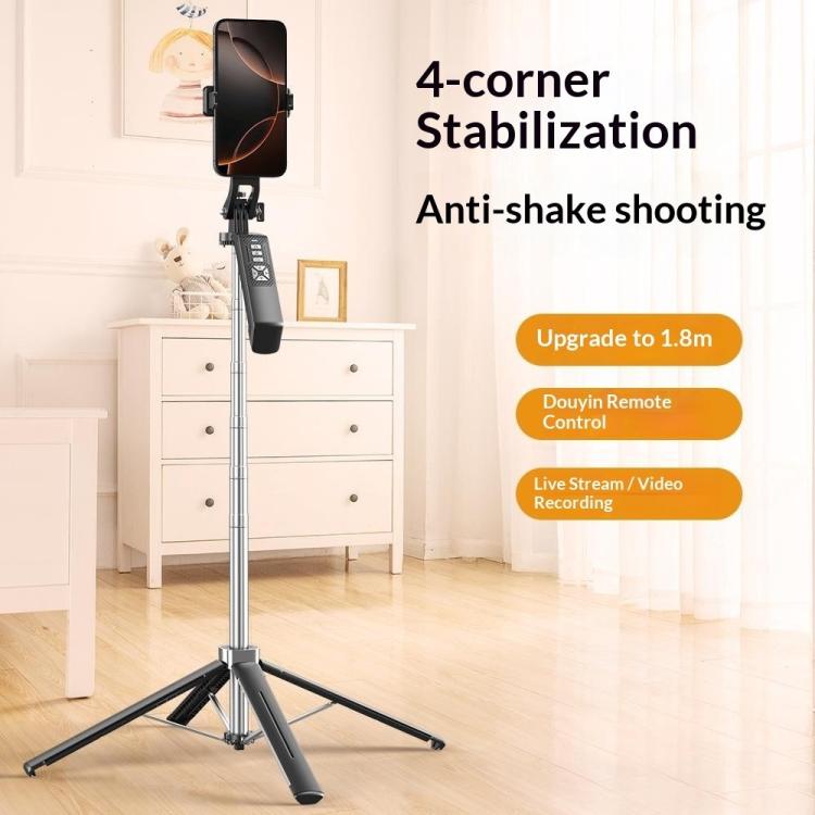 P18TK Anti-Shake Handheld Stabilizer 1.8m Extendable 4-leg Tripod Bluetooth Selfie Stick, P18TK