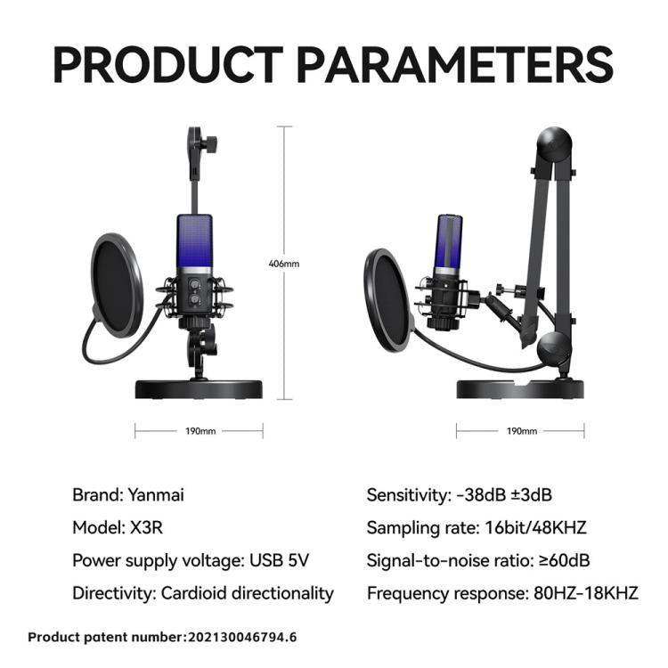YANMAI X3R For Live Streaming / Recording RGB Lighting Desktop Noise Reduction Capacitor Microphone