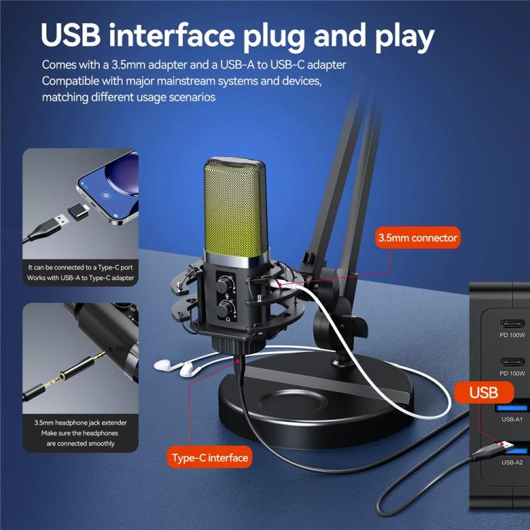 YANMAI X3R For Live Streaming / Recording RGB Lighting Desktop Noise Reduction Capacitor Microphone