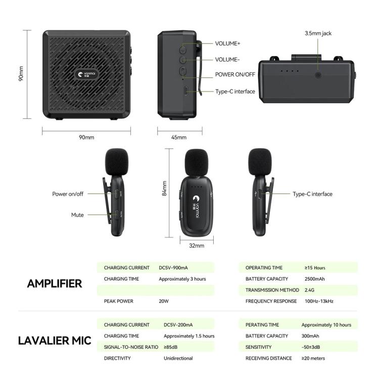 YANMAI K5 Teaching / Training 2.4G Wireless Bluetooth Voice Amplifier Lapel Microphone