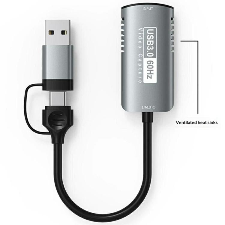 HU-08A 1080P 60Hz HD Capture Adapter HDMI to USB 3.0 / Type-C 2 in 1 Video Capture Card, HU-08A
