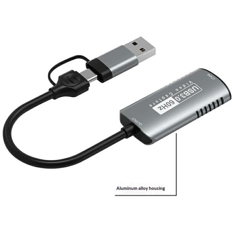 HU-08A 1080P 60Hz HD Capture Adapter HDMI to USB 3.0 / Type-C 2 in 1 Video Capture Card, HU-08A