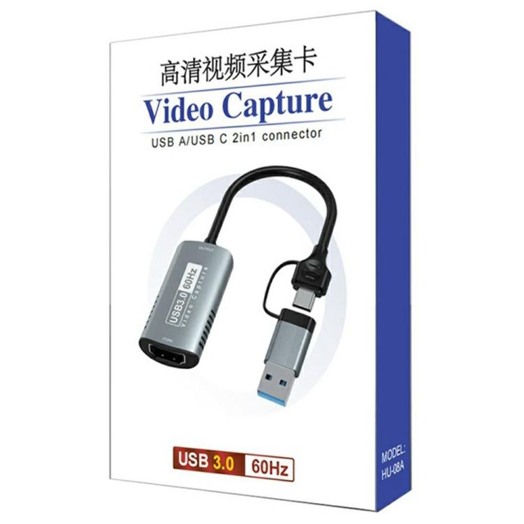 HU-08A 1080P 60Hz HD Capture Adapter HDMI to USB 3.0 / Type-C 2 in 1 Video Capture Card, HU-08A