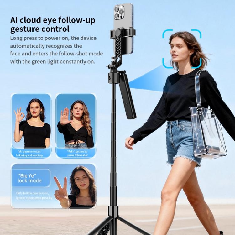F01 For Live Streaming AI Smart Face Tracking Gimbal Selfie Stick 192cm Telescopic Tripod Stand