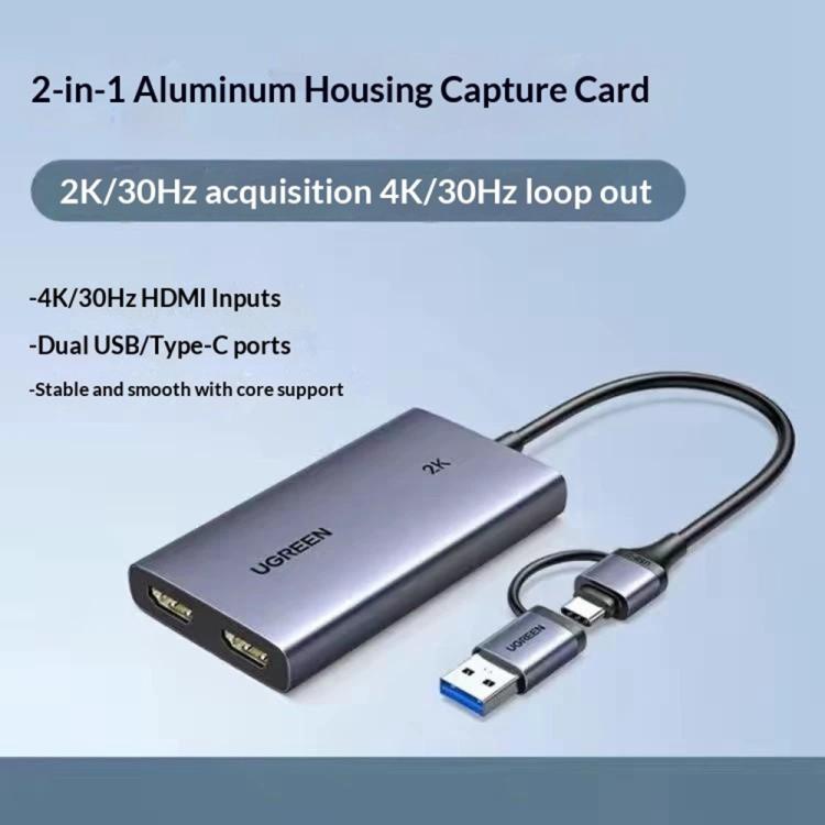 UGREEN CM726-25773 With 4K HD Loop Out USB A / USB C 2 in 1 2K / 30Hz Video Capture Card