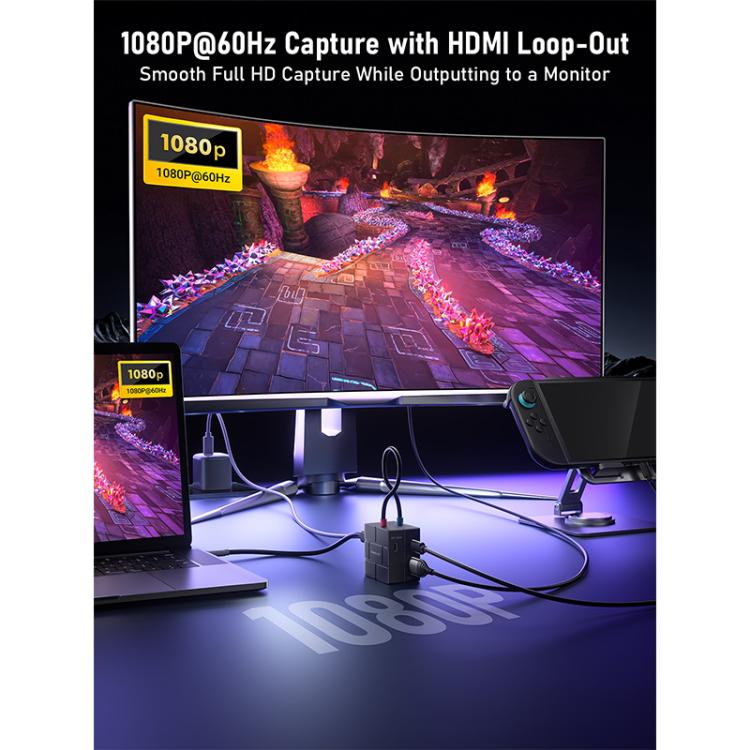 Lemorele AC12 Mini HDMI Capture Card, Type-C Low Latency Loopout Plug and Play, AC12