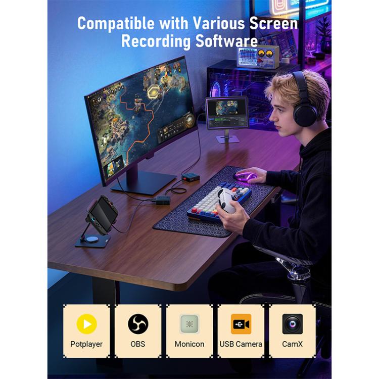 Lemorele AC12 Mini HDMI Capture Card, Type-C Low Latency Loopout Plug and Play, AC12