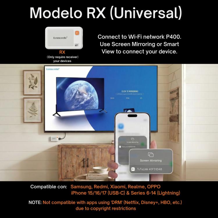 Lemorele P400 Wireless Video Transmission USB-C Transmitter 1080P HDMI-compatible Adapter