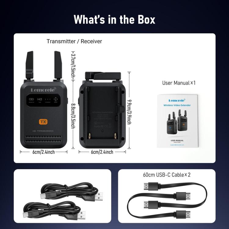 Lemorele R5000 Wireless Video Transmitter 1 In 1 Loop Out 1TX To 4RX 1080P 200M HDMI-compatible Extender, R5000