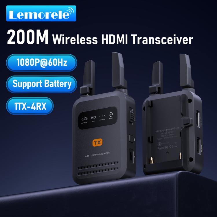 Lemorele R5000 Wireless Video Transmitter 1 In 1 Loop Out 1TX To 4RX 1080P 200M HDMI-compatible Extender, R5000