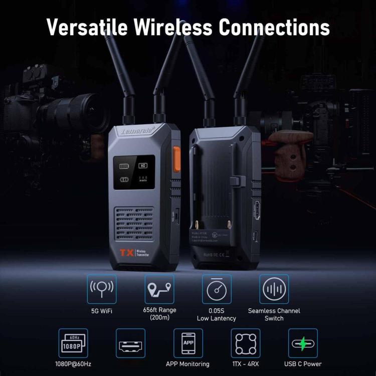Lemorele R1100 Wireless Video Transmitter 1TX To 4RX 1080P 200M HDMI-compatible Loop Out Adapter, R1100