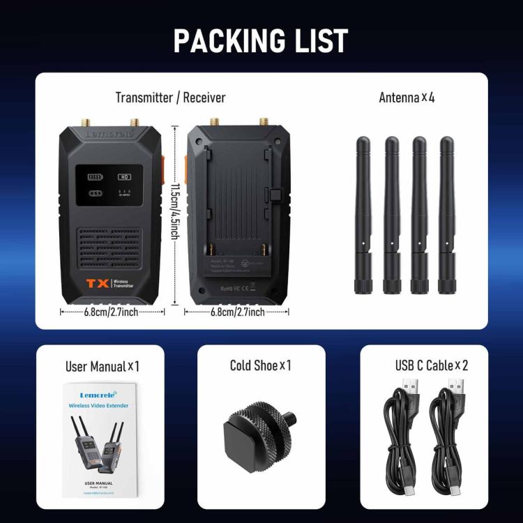 Lemorele R1100 Wireless Video Transmitter 1TX To 4RX 1080P 200M HDMI-compatible Loop Out Adapter, R1100