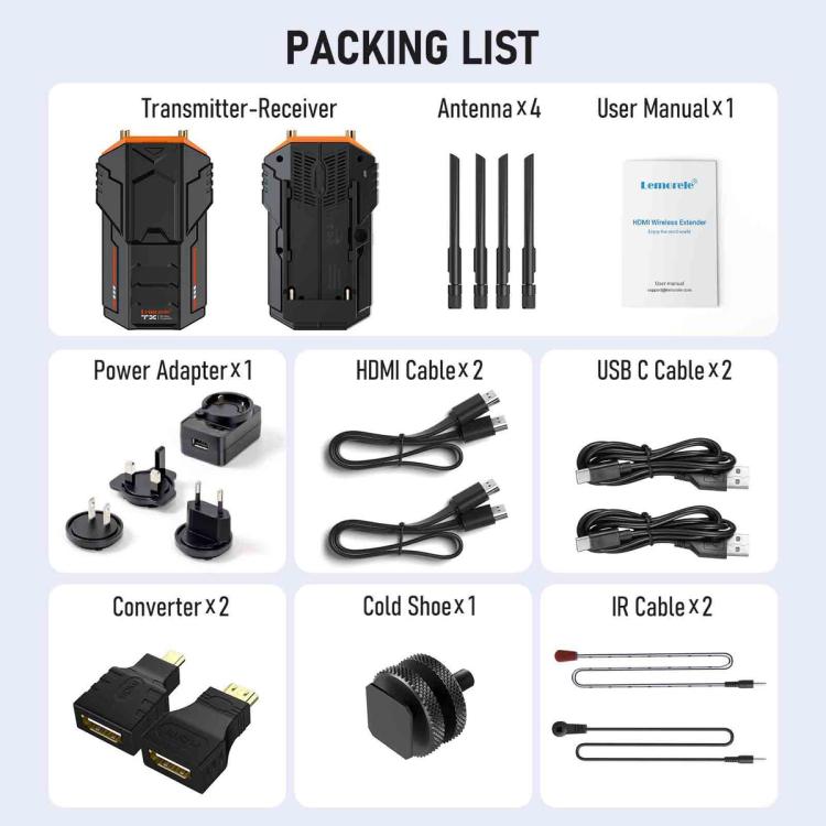 Lemorele R100 Wireless Video Transmitter 1080P 200M HDMI Loop Out 1TX To 4RX Extender