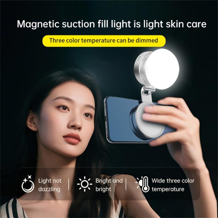 K08 3-Color Temperature Phone Photography Light 360 Degree Foldable Selfie Magnetic LED Ring Light