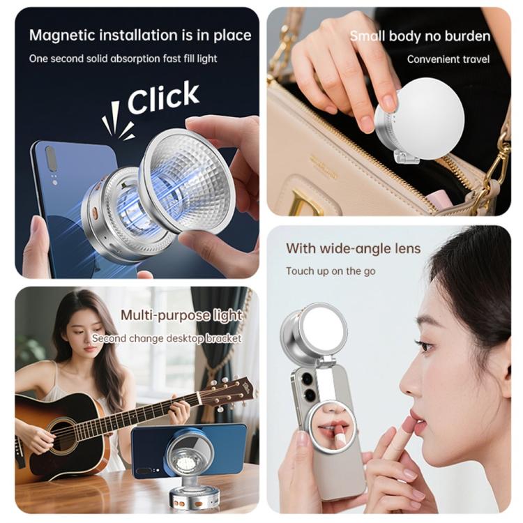 K08 3-Color Temperature Phone Photography Light 360 Degree Foldable Selfie Magnetic LED Ring Light