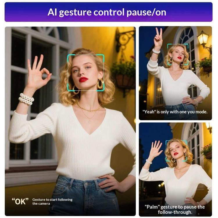 Q575TK Auto Pop-up Face Tracking Gesture Control Smart Gimbal Tripod AI Selfie Stick, Q575TK