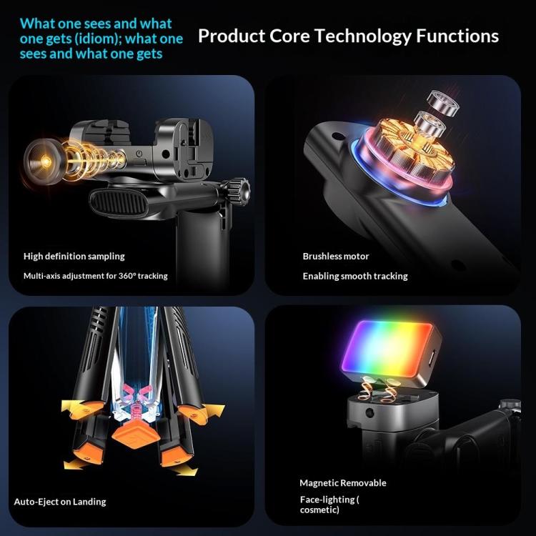 Q54 RGB Fill Light AI Gimbal Selfie Stick Face Tracking Magnetic Extendable Phone Tripod Stand, Q54