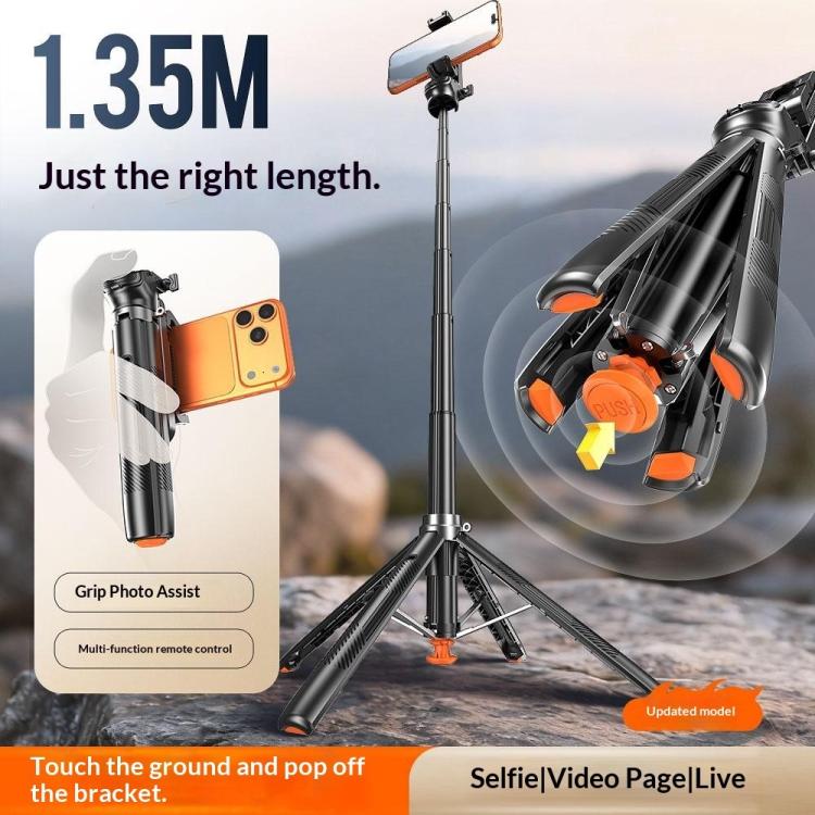 T35 Photography Auto Pop-Up Extendable Tripod Bluetooth Selfie Stick with Remote Control, T35