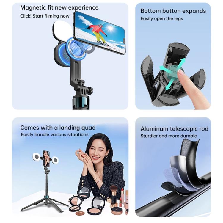 K14 1.7m Extendable Remote Control Magnetic Phone Stand Selfie Stick Tripod, K14