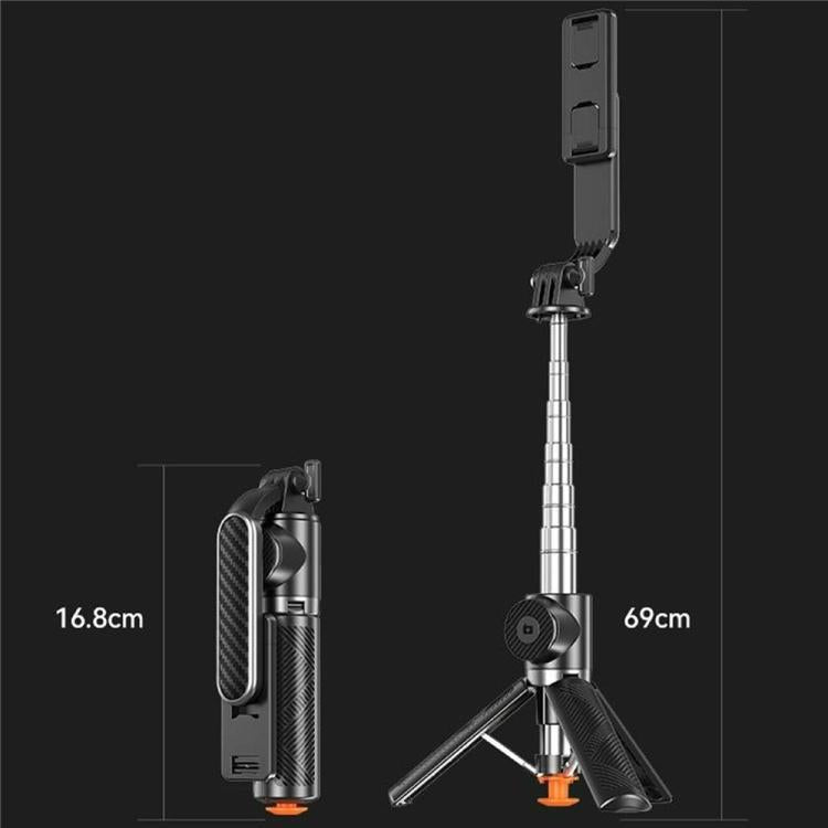 T01S For Live Streaming 3-in-1 Extendable Bluetooth Remote Phone Holder Stand Selfie Stick Tripod, T01S