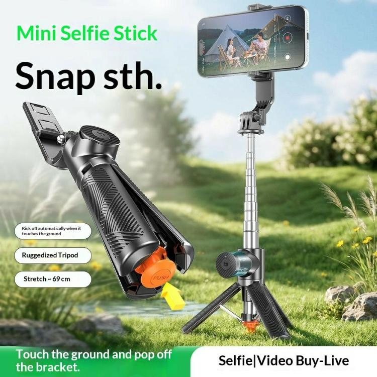 T01S For Live Streaming 3-in-1 Extendable Bluetooth Remote Phone Holder Stand Selfie Stick Tripod, T01S