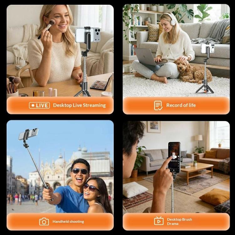 T01S For Live Streaming 3-in-1 Extendable Bluetooth Remote Phone Holder Stand Selfie Stick Tripod, T01S