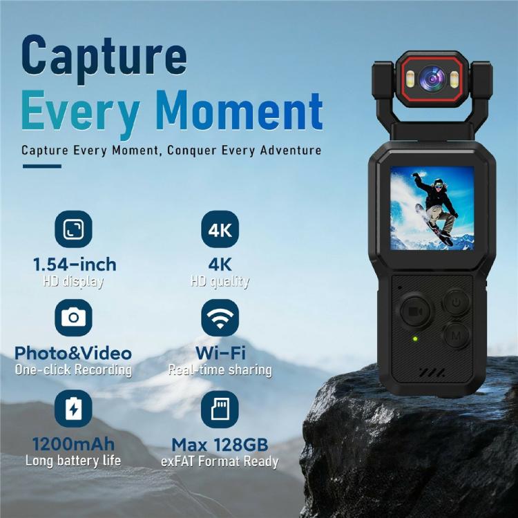 D1 4K HD Recording WiFi Bluetooth Vlogging Camera 1.54 Inch HD Screen Portable Handheld Camera, D1