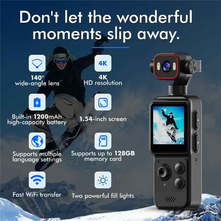 D2 4K Action Camera 270 Degree Rotation Lens 1.54 inch HD Screen WiFi Sports Camera with LED Light, D2
