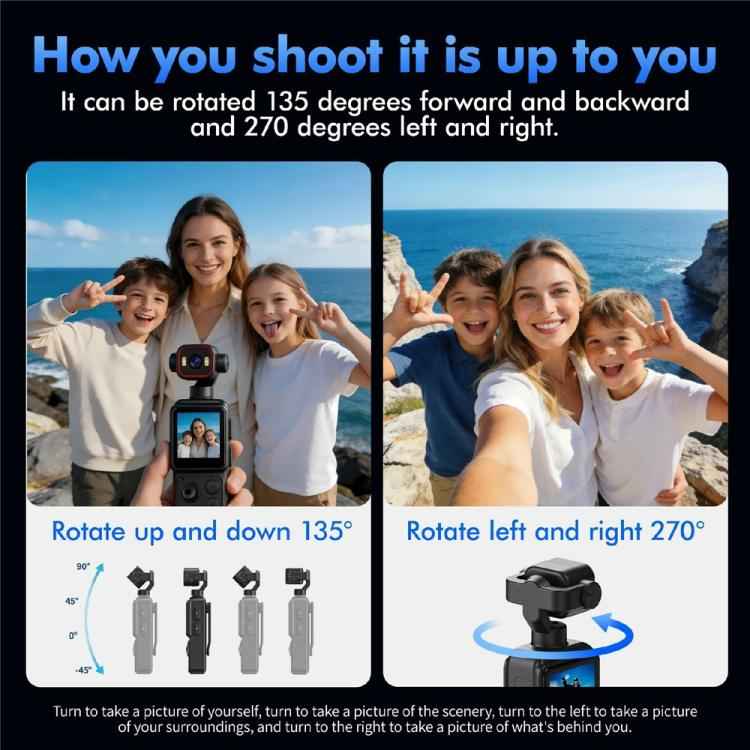 D2 4K Action Camera 270 Degree Rotation Lens 1.54 inch HD Screen WiFi Sports Camera with LED Light, D2