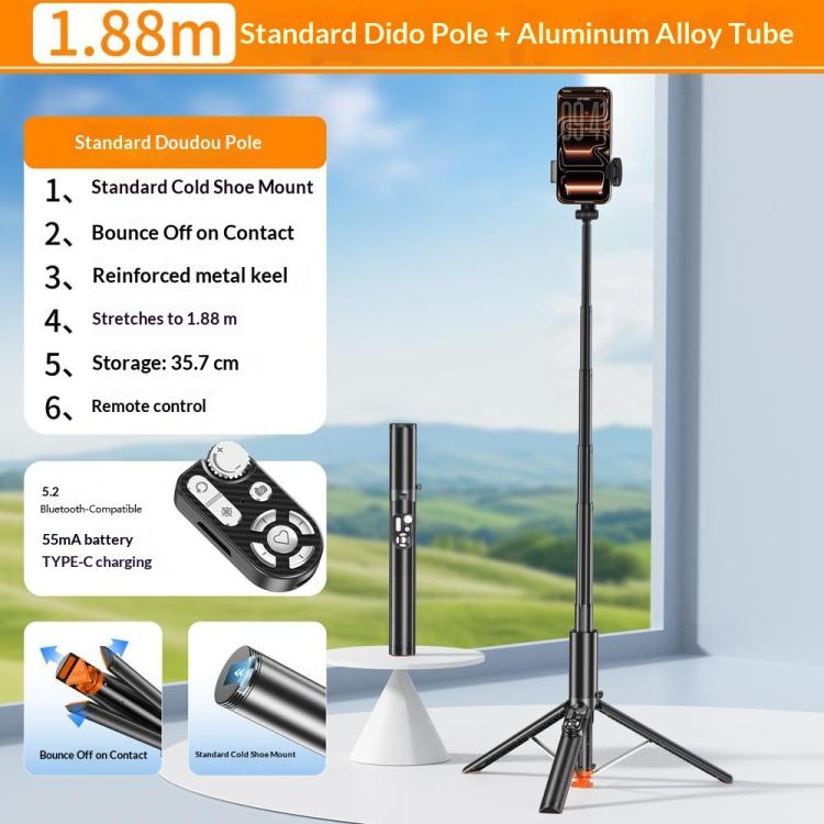 P28 For Photography Live Streaming 1.88m Extendable Selfie Stick Auto-Open Tripod, P28