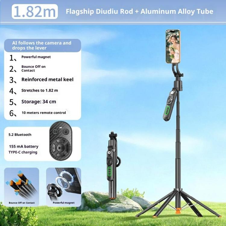 Q625MF For Live Streaming 1.82m Extendable Selfie Stick AI Smart Tracking Auto Open Tripod, Q625MF