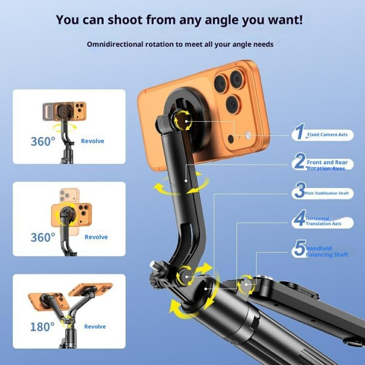 Q625MF For Live Streaming 1.82m Extendable Selfie Stick AI Smart Tracking Auto Open Tripod, Q625MF