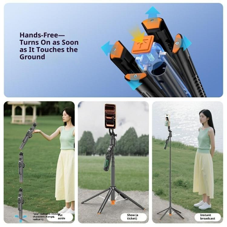 Q625MF For Live Streaming 1.82m Extendable Selfie Stick AI Smart Tracking Auto Open Tripod, Q625MF