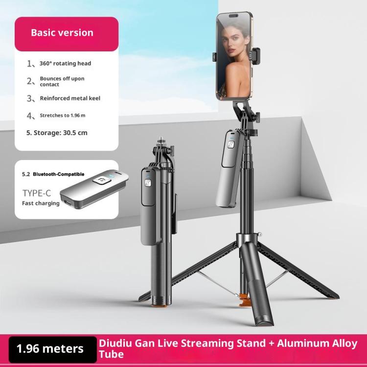 T03 1.96m Selfie Stick Auto-Open Tripod 360 Degree Panoramic Head Bluetooth-compatible Remote for Travel, T03