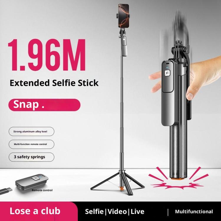 T03 1.96m Selfie Stick Auto-Open Tripod 360 Degree Panoramic Head Bluetooth-compatible Remote for Travel, T03