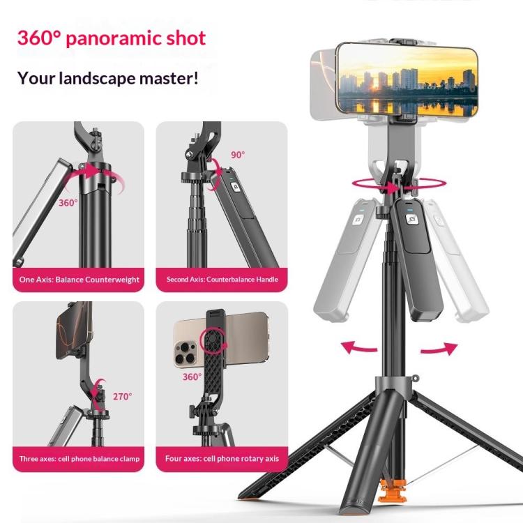 T03 1.96m Selfie Stick Auto-Open Tripod 360 Degree Panoramic Head Bluetooth-compatible Remote for Travel, T03
