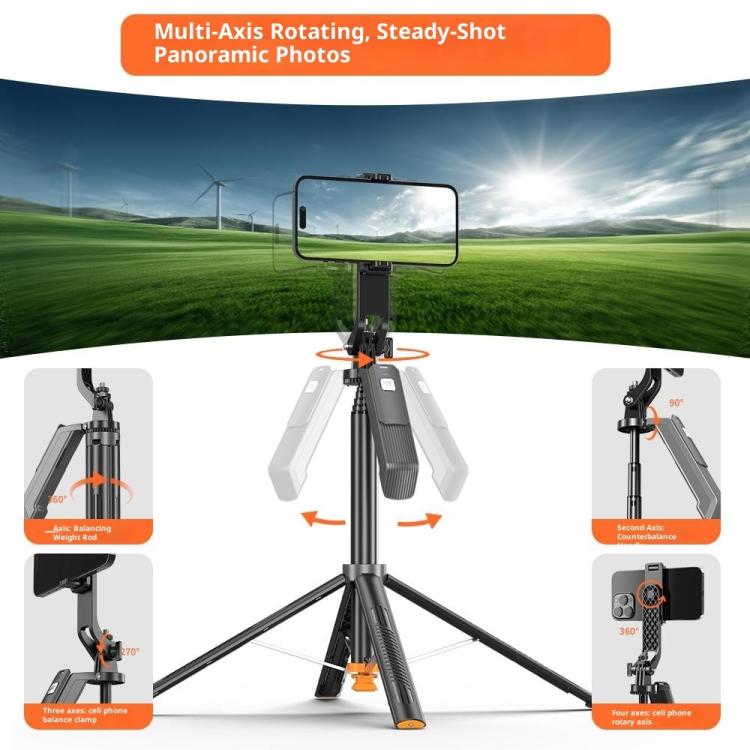 T04 1.77m Selfie Stick Tripod 360-Degree Pan-Tilt Head 1 / 4 Thread Mount for Smartphone Action Camera, T04