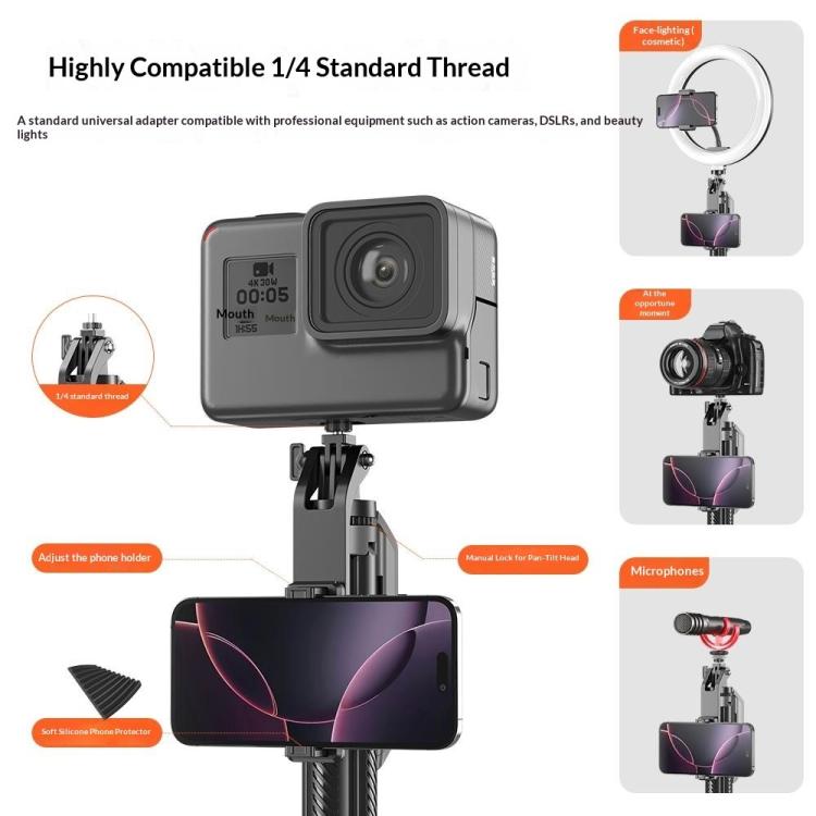 T04 1.77m Selfie Stick Tripod 360-Degree Pan-Tilt Head 1 / 4 Thread Mount for Smartphone Action Camera, T04