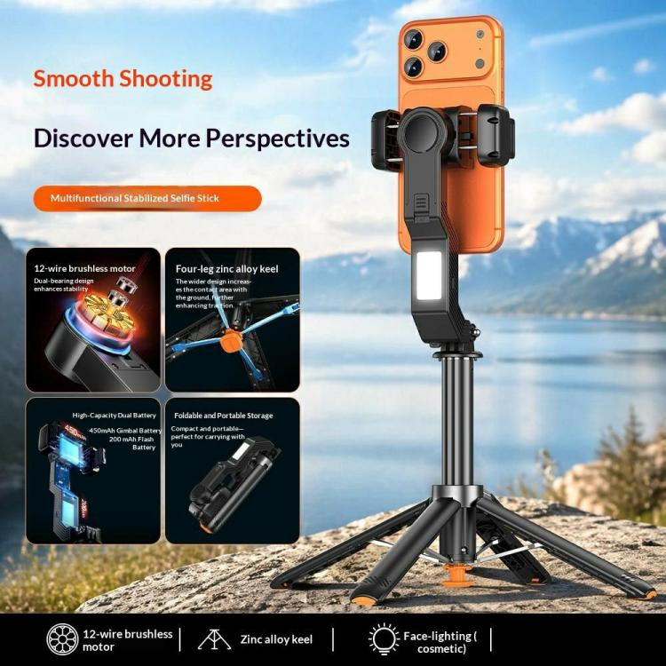 Q41 Single-Axis Selfie Stick Tripod Stabilizer with Fill Light Bluetooth-compatible Remote for Smartphone, Q41
