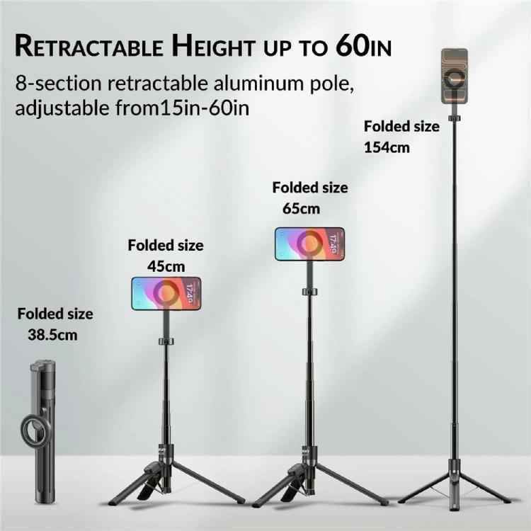 JMARY KT-279 1.54m Selfie Stick Aluminum Alloy Extendable Tripod with Remote Control for Vlog Live Streaming, KT-279
