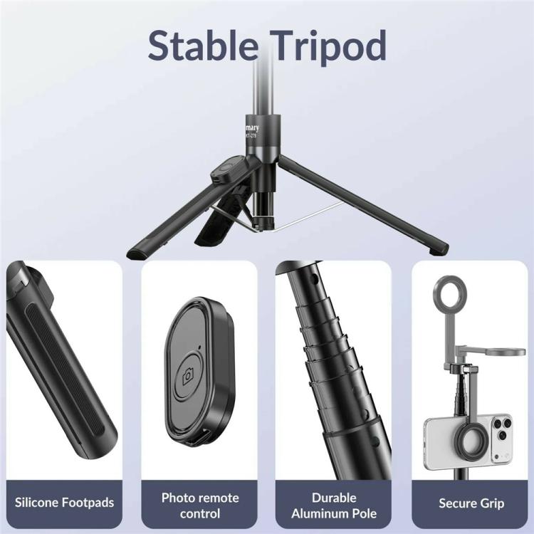 JMARY KT-279 1.54m Selfie Stick Aluminum Alloy Extendable Tripod with Remote Control for Vlog Live Streaming, KT-279