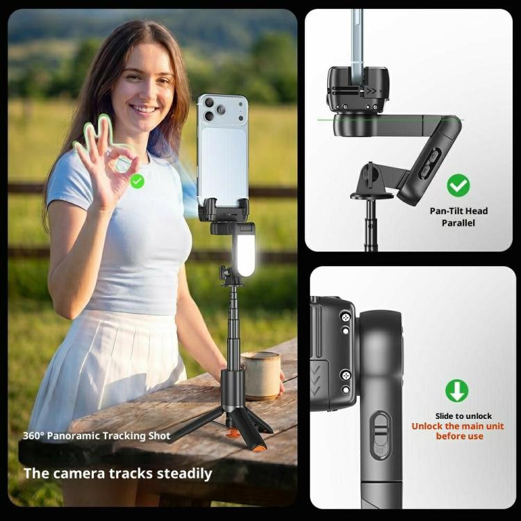 Q51 AI Tracking Selfie Stick Gimbal Stabilizer with RGB Fill Light Gesture Control Tripod for Vlogging Live Streaming, Q51