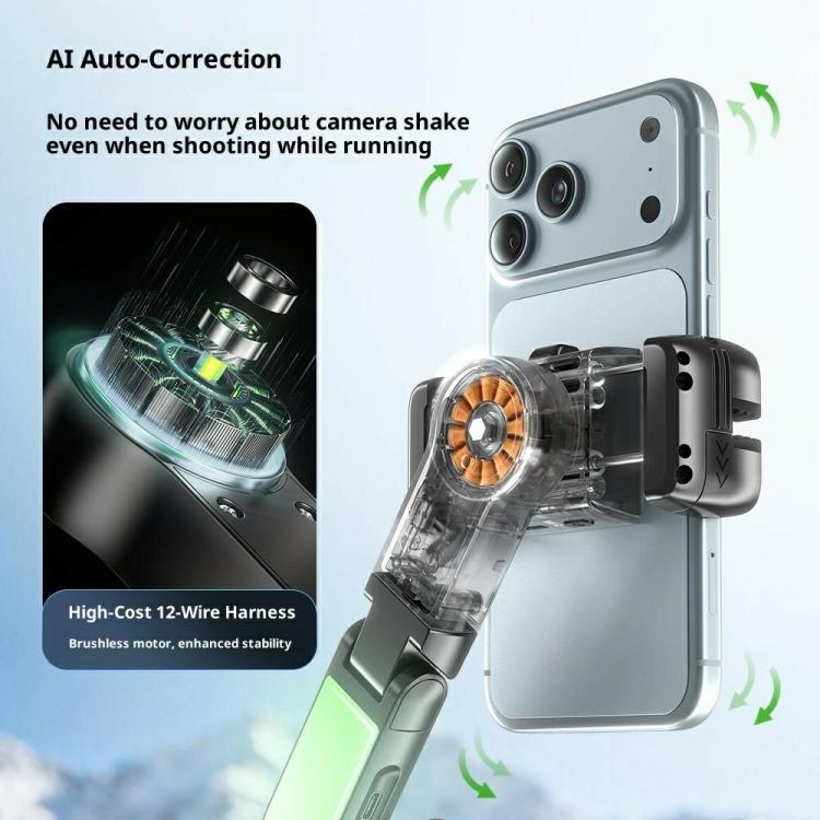 Q51 AI Tracking Selfie Stick Gimbal Stabilizer with RGB Fill Light Gesture Control Tripod for Vlogging Live Streaming, Q51