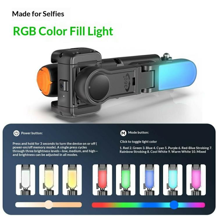 Q51 AI Tracking Selfie Stick Gimbal Stabilizer with RGB Fill Light Gesture Control Tripod for Vlogging Live Streaming, Q51