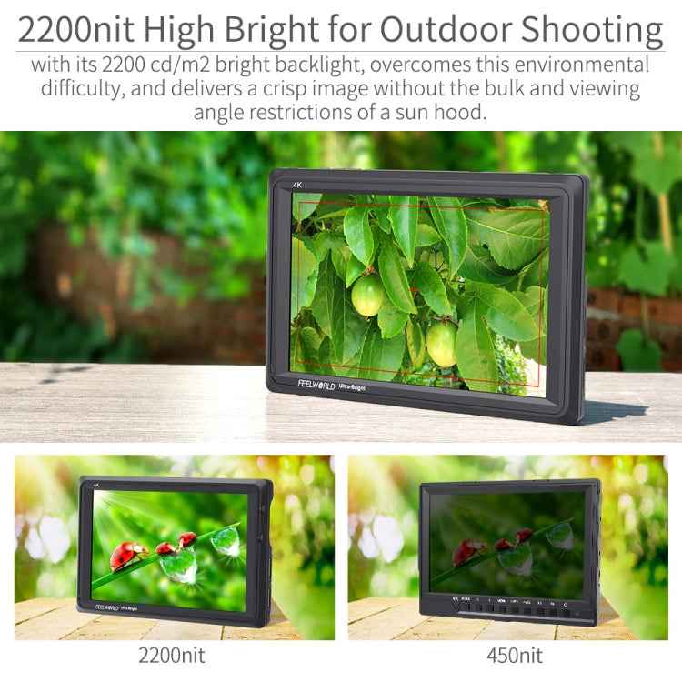 FEELWORLD FW279 7 Inch Ultra Bright 2200nit on Camera Field DSLR Monitor Full HD 1920x1200 4K HDMI Input Output High Brightness for DSLR Stabilizer
