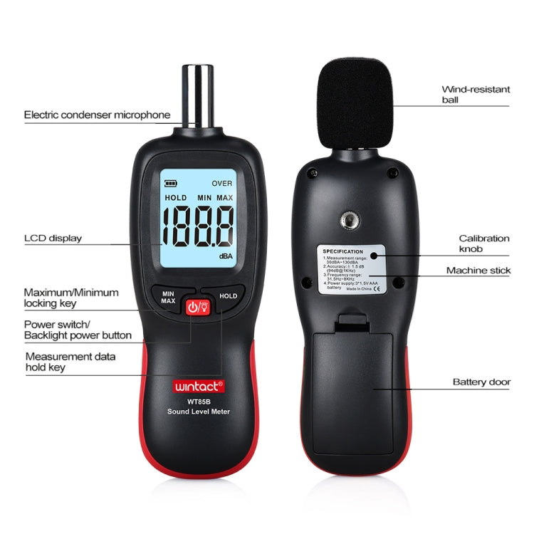 WT85B Sound Level Meter Digital Decibel Meter Digital Noise Meter Environmental Noise Tester, WT85B Black, WT85B White