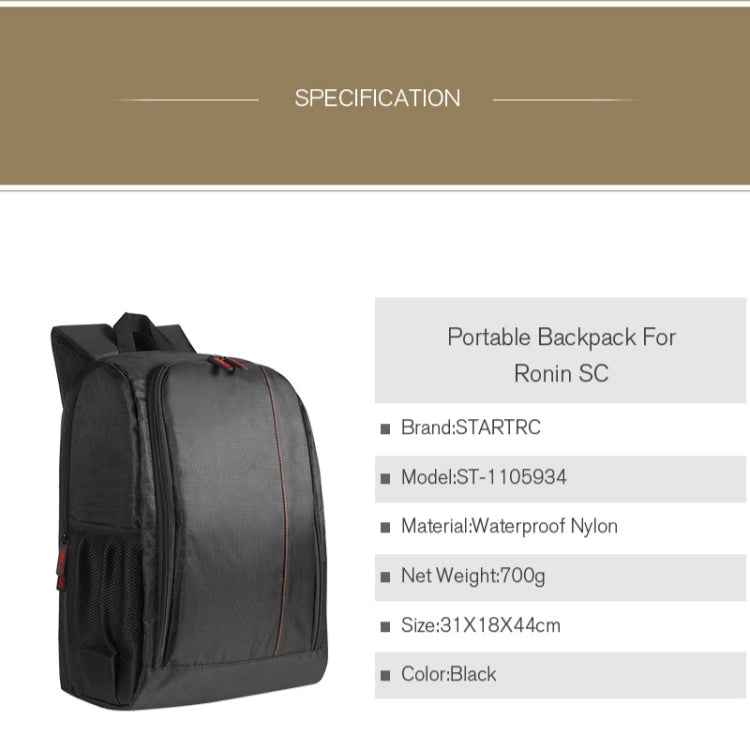 STARTRC Outdoor Travel Portable Waterproof Nylon Backpack for DJI Ronin-SC / Mavic 2 Drone